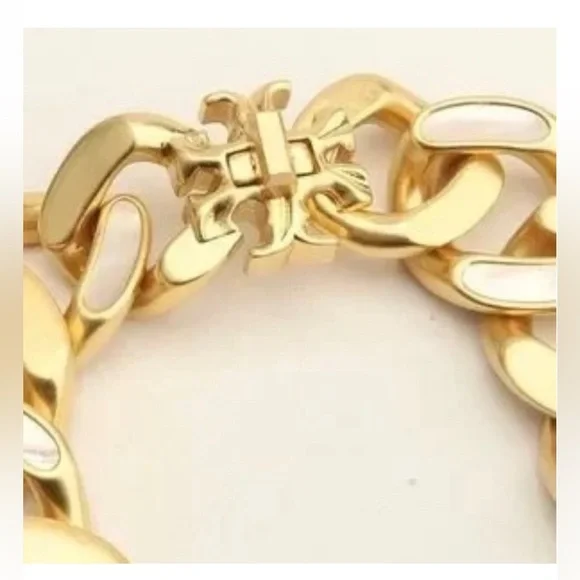 NWOT Tory Burch Authentic Roxanne Inlay Chunky Bold Statement Gold Necklace